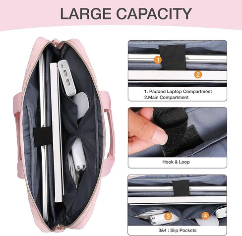 MOSISO Laptop Bag for Women, 15.6 inch Computer Bag Compatible with MacBook 16 inch, HP, Dell, Lenovo, Asus, Razer Notebook, Square Quilted Thicken Messenger Bag with 3 Pockets & Strap & Belt, Pink in Saudi Arabia