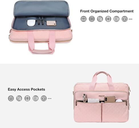 MOSISO Laptop Bag for Women, 15.6 inch Computer Bag Compatible with MacBook 16 inch, HP, Dell, Lenovo, Asus, Razer Notebook, Square Quilted Thicken Messenger Bag with 3 Pockets & Strap & Belt, Pink in Saudi Arabia