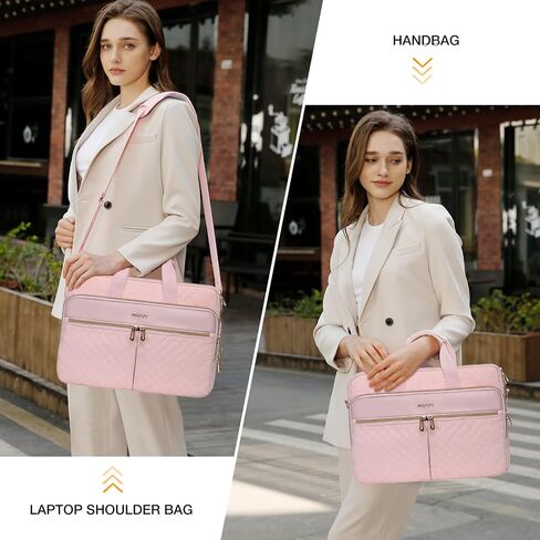 MOSISO Laptop Bag for Women, 15.6 inch Computer Bag Compatible with MacBook 16 inch, HP, Dell, Lenovo, Asus, Razer Notebook, Square Quilted Thicken Messenger Bag with 3 Pockets & Strap & Belt, Pink in Saudi Arabia