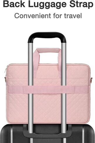 MOSISO Laptop Bag for Women, 15.6 inch Computer Bag Compatible with MacBook 16 inch, HP, Dell, Lenovo, Asus, Razer Notebook, Square Quilted Thicken Messenger Bag with 3 Pockets & Strap & Belt, Pink in Saudi Arabia