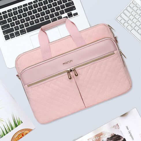 MOSISO Laptop Bag for Women, 15.6 inch Computer Bag Compatible with MacBook 16 inch, HP, Dell, Lenovo, Asus, Razer Notebook, Square Quilted Thicken Messenger Bag with 3 Pockets & Strap & Belt, Pink in Saudi Arabia