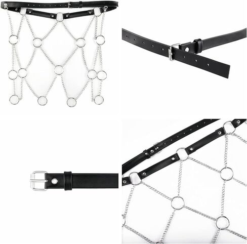 Ayliss النساء حزام الخصر الشرير سلسلة معدنية بولي Leather الجلود البطن الورك تنورة التفاف الروك حزام الخصر الرقص كلوبوير زي الحفلات in Kuwait