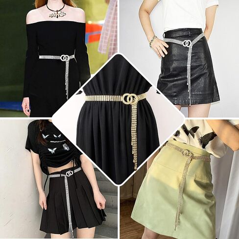 Lovful Women's Dress Belts with Full Rhinestone,Double O-Ring Sparkle Chain Waistband Belt in Kuwait