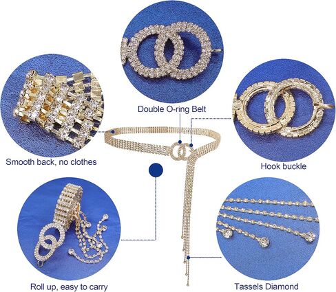 Lovful Women's Dress Belts with Full Rhinestone,Double O-Ring Sparkle Chain Waistband Belt in Kuwait