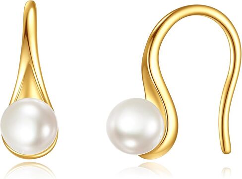 14K Gold AAA Freshwater Pearl Earrings Solid Gold Dangle Drop 6MM Pearl Earrings Jewelry Gifts for Women Girls in Saudi Arabia