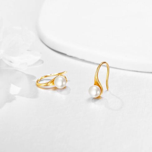 14K Gold AAA Freshwater Pearl Earrings Solid Gold Dangle Drop 6MM Pearl Earrings Jewelry Gifts for Women Girls in Saudi Arabia