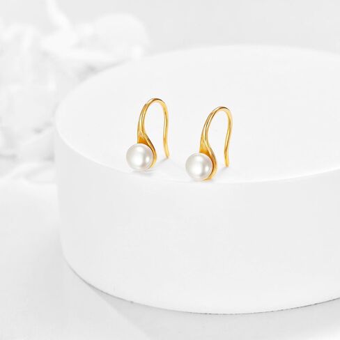 14K Gold AAA Freshwater Pearl Earrings Solid Gold Dangle Drop 6MM Pearl Earrings Jewelry Gifts for Women Girls in Saudi Arabia