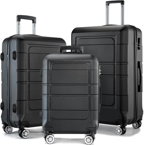 GOWELL Luggage Sets 3 Piece Hardshell Suitcase with Spinner Wheels Lightweight Durable ABS/PC and Code Lock 20'' 24'' 28 inch Travel Suitcase Sets (Black) in Saudi Arabia
