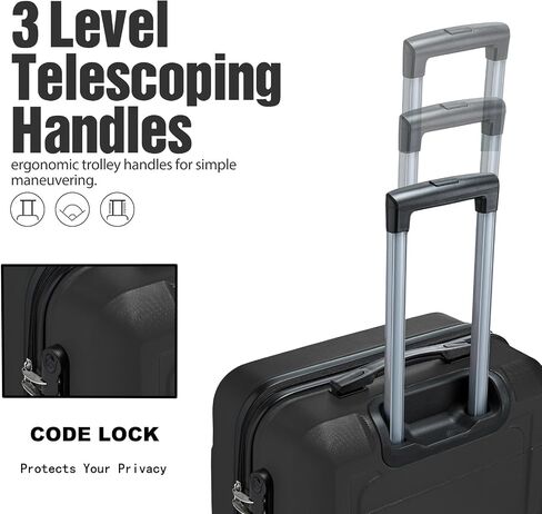 GOWELL Luggage Sets 3 Piece Hardshell Suitcase with Spinner Wheels Lightweight Durable ABS/PC and Code Lock 20'' 24'' 28 inch Travel Suitcase Sets (Black) in Saudi Arabia