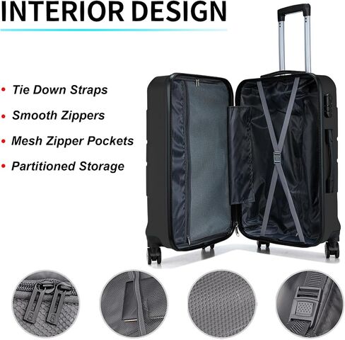 GOWELL Luggage Sets 3 Piece Hardshell Suitcase with Spinner Wheels Lightweight Durable ABS/PC and Code Lock 20'' 24'' 28 inch Travel Suitcase Sets (Black) in Saudi Arabia