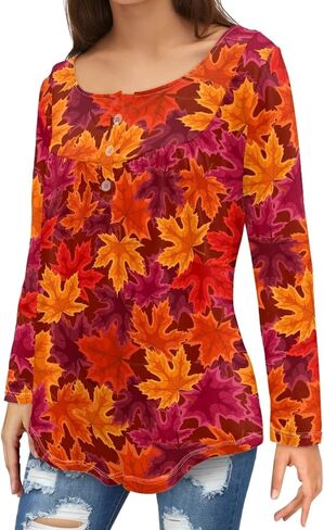 WHOSGNIHT Women Long Sleeve Tunic Tops Casual Fall V Neck T Shirts with Button Down Top Blouse for Gift Travel in Saudi Arabia