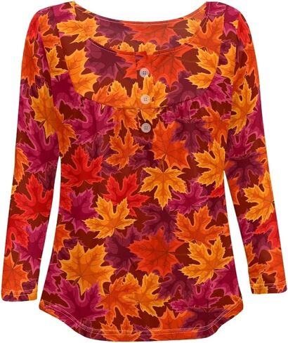 WHOSGNIHT Women Long Sleeve Tunic Tops Casual Fall V Neck T Shirts with Button Down Top Blouse for Gift Travel in Saudi Arabia