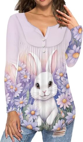 WHOSGNIHT تي شيرت نسائي بأكمام طويلة تي شيرت كاجوال للخريف بياقة على شكل V مع بلوزة بأزرار سفلية للسفر كهدية in Kuwait