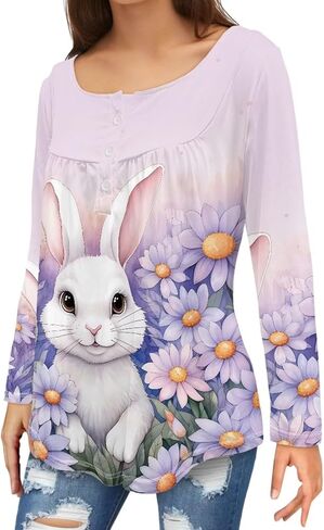 WHOSGNIHT تي شيرت نسائي بأكمام طويلة تي شيرت كاجوال للخريف بياقة على شكل V مع بلوزة بأزرار سفلية للسفر كهدية in Kuwait