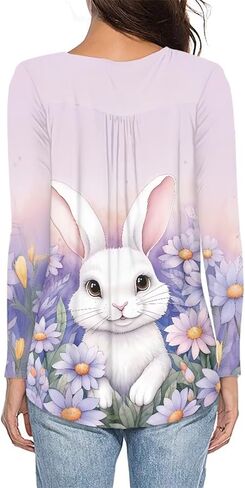 WHOSGNIHT تي شيرت نسائي بأكمام طويلة تي شيرت كاجوال للخريف بياقة على شكل V مع بلوزة بأزرار سفلية للسفر كهدية in Kuwait