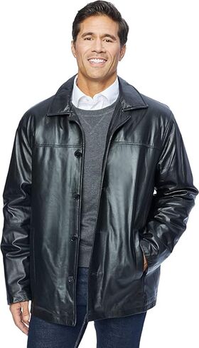 Excelled Leather Men's Big and Tall Four-Button Lambskin Leather Car Coat in Kuwait