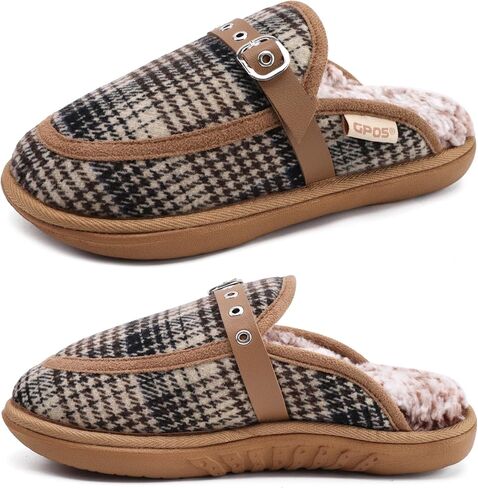 GPOS Womens House Memory Foam Slippers زغب مريح قابل للتعديل النعال منقوشة أحذية المنزل الشتاء للنساء مع وسادة دعم القوس عدم الانزلاق وحيد داخلي في الهواء الطلق in Kuwait