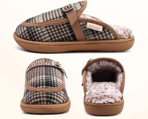 GPOS Womens House Memory Foam Slippers زغب مريح قابل للتعديل النعال منقوشة أحذية المنزل الشتاء للنساء مع وسادة دعم القوس عدم الانزلاق وحيد داخلي في الهواء الطلق in Kuwait