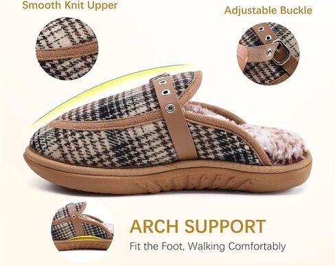 GPOS Womens House Memory Foam Slippers زغب مريح قابل للتعديل النعال منقوشة أحذية المنزل الشتاء للنساء مع وسادة دعم القوس عدم الانزلاق وحيد داخلي في الهواء الطلق in Kuwait