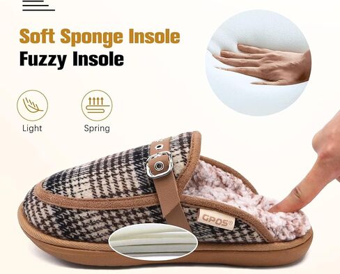 GPOS Womens House Memory Foam Slippers زغب مريح قابل للتعديل النعال منقوشة أحذية المنزل الشتاء للنساء مع وسادة دعم القوس عدم الانزلاق وحيد داخلي في الهواء الطلق in Kuwait