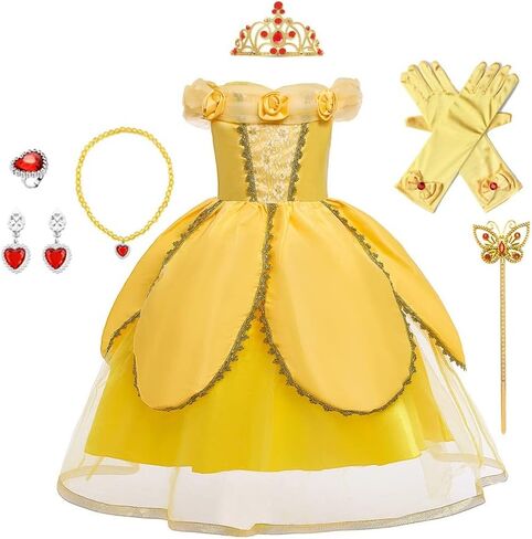 REXREII Belle Princess Beauty and the Beast Costume Girls Halloween Christmas Fancy Party Birthday Evening Gown w/Accessories in Saudi Arabia