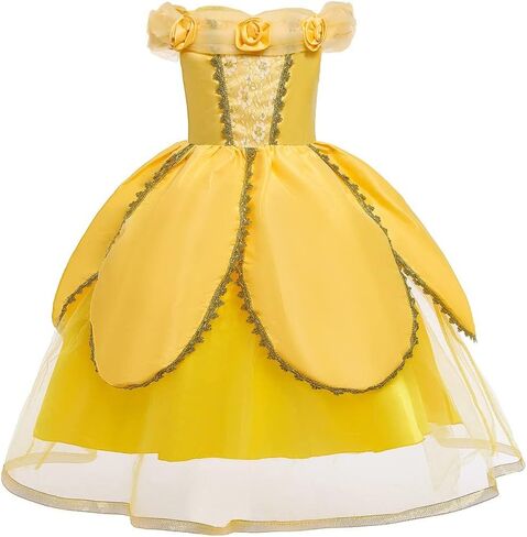 REXREII Belle Princess Beauty and the Beast Costume Girls Halloween Christmas Fancy Party Birthday Evening Gown w/Accessories in Saudi Arabia