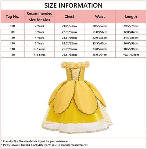 REXREII Belle Princess Beauty and the Beast Costume Girls Halloween Christmas Fancy Party Birthday Evening Gown w/Accessories in Saudi Arabia