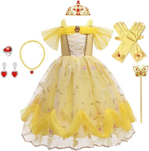 REXREII Belle Princess Beauty and the Beast Costume Girls Halloween Christmas Fancy Party Birthday Evening Gown w/Accessories in Saudi Arabia
