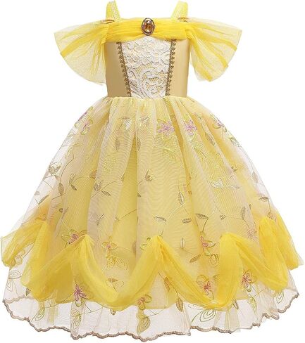 REXREII Belle Princess Beauty and the Beast Costume Girls Halloween Christmas Fancy Party Birthday Evening Gown w/Accessories in Saudi Arabia