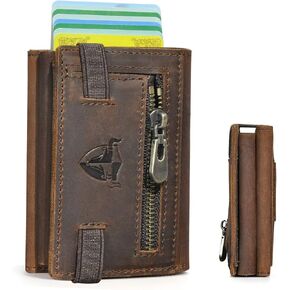 Thick Crazy Horse Leather Travel Gift Front Pocket With Coin Pocket Card Case Organizer Rfid Wallet For Men Male 1694 (1694-Brown)