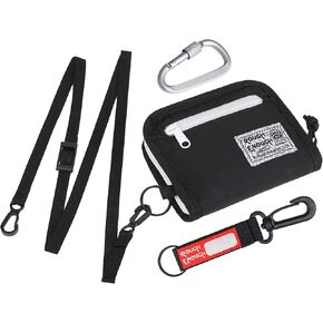 Rough Enough Kids Wallet for Boys Teen Men Neck Lanyard Wallet with Zipper Coin Pocket Keychain Black Cordura