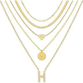YEEZII 5 Pcs Gold Initial Necklaces Set for Women, 14K Gold Plated Personalized Letter Necklace, Dainty Layered Initial Necklace for Women Gift