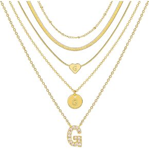 YEEZII 5 Pcs Gold Initial Necklaces Set for Women, 14K Gold Plated Personalized Letter Necklace, Dainty Layered Initial Necklace for Women Gift