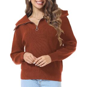 سترات نسائية نصف سحاب بياقة على شكل حرف V، بلوفر علوي مضلع محبوك مترهل in Kuwait