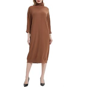 فستان نسائي بياقة دائرية وأكمام طويلة فوق الركبة وطول فضفاض كبير الحجم in Kuwait
