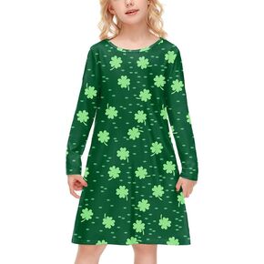 BesserBay Girl's St Patricks Day Clover Long Sleeve Aline Midi Green Dress 4-12 Years in Saudi Arabia
