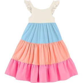 Vieille Toddler Girls Summer Dress Ruffle Casual Beach Sundress 2-8 Years | Toddler Tiered Dress, Ruffle Sleeveless, Cute Printed, Soft Fabric, Breathable, Summer Sundress for Daily, School, Beach in Kuwait