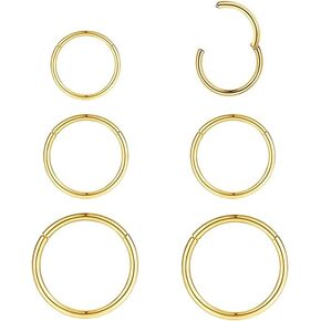 KREZIP Gold Nose Ring Hoop 16G 18G 20G 316L Stainless Steel Hinged Nose Ring Septum Rings Cartilage Daith Tragus Helix Hoop Earrings Hypoallergenic Body Piercing Jewelry for Women Men Girls