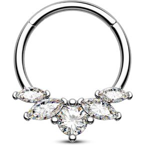 Mooncrush Jewelry 16G Septum Ring Surgical Steel Daith Earrings Dragonfly Clear CZ Septum Daith Piercing Jewelry 8MM/10MM Silver Cartilage Hoop Earring