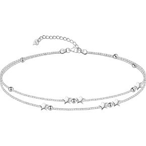 LINGBG JEWELRY Layered Bracelets 925 Sterling Silver Heart Love Bracelets Star Bracelets for Women Double-Stranded Bracelets Adjustable Bracelets Mother's Day Jewelry Gifts