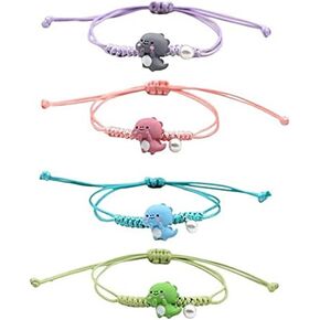 2pcs Dinosaurs Bracelets Beaded Braided String Rope Chain Thread Adjustale Aniaml Bracelet for Women Girls