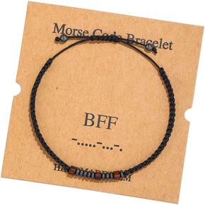 Women Men Morse Code Stretch String Bracelets Silk Beaded Morse Code Wrap Strand Bracelet Adjustable Funny Inspirational Jewelry Gifts for Mom Daughter Sister Best Friend