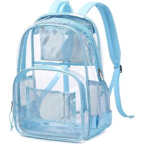 MIRLEWAIY PVC school Backpack Waterproof durable See Through Bag Stadium Approved Clear Schoolbag Daypack Heavy Duty for travel Campus, Baby Blue in Kuwait