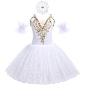 AFAVOM Toddler Ballet Leotard for Girls Camisole Skirt Leotard Swan Lake Ballet Dance Dress with Accessories for Performance