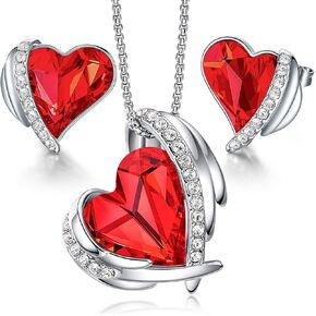 CDE Love Heart Necklaces and Earrings Jewelry Set for Women Rose Gold Crystals Birthstone Christmas Mother’s Day Valentine’s Day Jewelry Gifts for Women Wife Party/Anniversary/Birthday