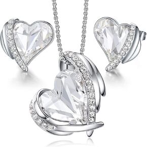 CDE Love Heart Necklaces and Earrings Jewelry Set for Women Rose Gold Crystals Birthstone Christmas Mother’s Day Valentine’s Day Jewelry Gifts for Women Wife Party/Anniversary/Birthday