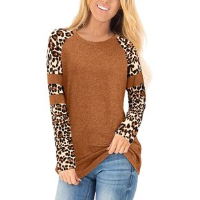 STYLEWORD Women's Long/Short Sleeve Leopard Print Color Block Tunic Tops Casual Raglan Shirt