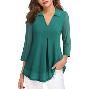 بلوزات نسائية من VALOLIA بأكمام 3/4 شبكية وطبقات مزدوجة وقمصان كاجوال برقبة على شكل حرف V وقمصان زهرية in Kuwait