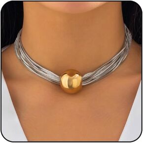 Sora Tuki Chunky Gold Choker Necklace Chunky Silver Necklace for Women Gold Statement Necklace Black Choker Necklace Thick Gold Chunky Necklace Geometric Sphere Necklace