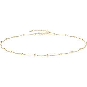 EPIRORA Choker Necklace for Women 925 Sterling Silver Gold Plated Dainty Satellite Bead Chain Pendant Minimalist Jewelry, 16''+2"